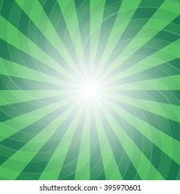 Rays background. Green shiny background. Sunburst abstract texture. Vector illustration.