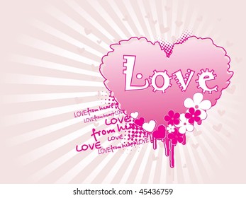 rays background with grungy heart, blossoms