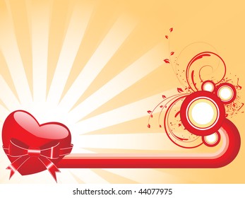 rays background with heart, floral pattern circle
