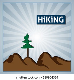 Rays background with hills and tree. Hiking background. Eps 10