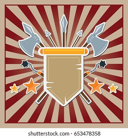 Rays background with medieval military pennant and stars. Eps 10