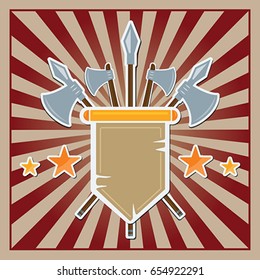 Rays background with medieval military pennant and stars. Eps 10