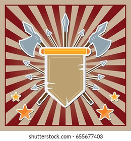 Rays background with medieval military pennant and stars. Eps 10