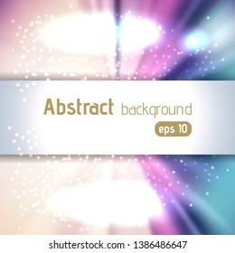 Rays background with place for text. Abstract motion blur background with power explosion. Vector illustration. Pink, blue, white colors.