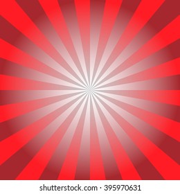 Rays background. Red shiny background. Sunburst abstract texture. Vector illustration.