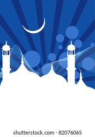 rays background with, mosque silhouette