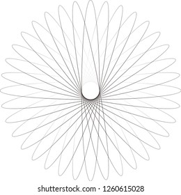 Rays, beams element. Sunburst, starburst shape on white. Radiating, radial, merging lines. Abstract circular geometric shape.