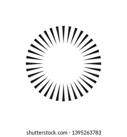 Rays, beams element. Sunburst, starburst shape on white. Radiating, radial, merging lines. Abstract circular geometric shape
