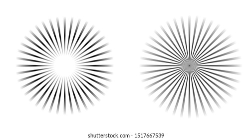 Rays, beams element. Sunburst, starburst shape on white. Circular geometric. Abstract circular geometric shape. illustration - Vector