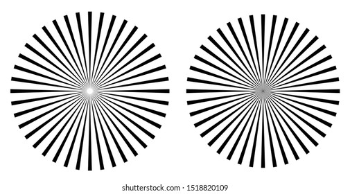Rays, beams element. Sunburst, starburst shape on white. Circular geometric. 