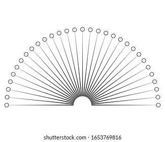 Rays, beams element. Sunburst, starburst shape on white. Radiating, radial, merging lines. Abstract circular geometric shape. Vintage sun burst design element