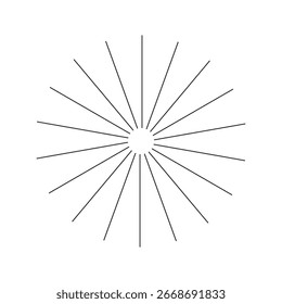 Raios, elementos de vigas. Explosão solar, forma de explosão em branco. Radiação, radial, linhas de mesclagem. Forma geométrica circular abstrata.