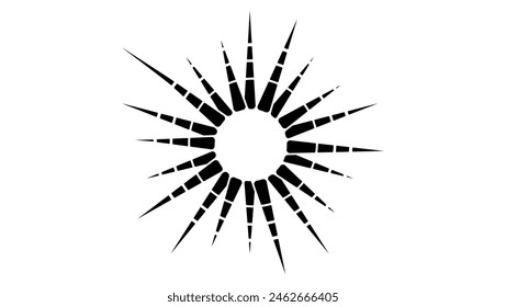 Rays gezeichnetes Emblem, schwarze isolierte Silhouette