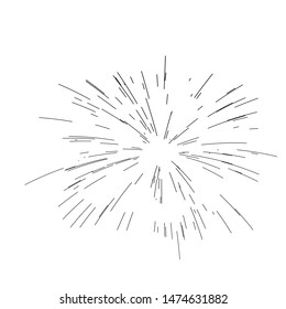 Rays of fireworks. Black and white layout. Vector illustration. Dynamic style. Abstract explosion, speed motion lines from the middle. Vector illustration