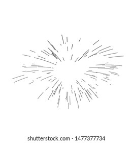 Rays of fireworks. Black and white layout. Vector illustration. Dynamic style. Abstract explosion, speed motion lines from the middle. Vector illustration