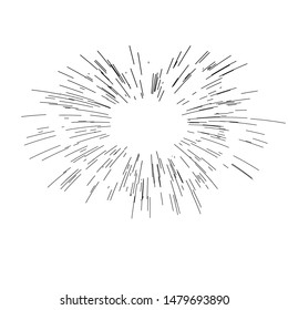 Rays of fireworks. Black and white layout. Vector illustration. Dynamic style. Abstract explosion, speed motion lines from the middle. Vector illustration