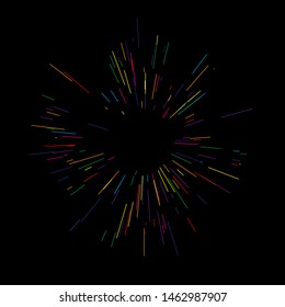 Rays of fireworks. Colorful layout. Vector illustration. Dynamic style. Abstract explosion, speed motion lines from the middle. Vector illustration