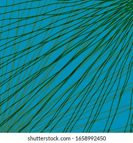 Rays of green light with mirrored dark waves on light blue.