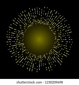 Rays of halo light and catholic rays isolated on black. Art tattoo reference template. Gold symbol of religion pride and glory. Angel and saints ring nimbus. Vector.