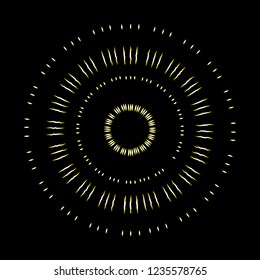 Rays of halo light and catholic rays isolated on black. Art tattoo reference template. Gold symbol of religion pride and glory. Angel and saints ring nimbus. Vector.
