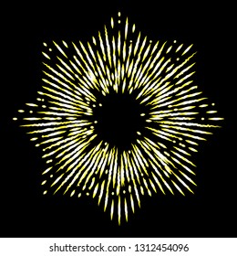 Rays of halo light and catholic rays isolated on black. Art tattoo reference template. Gold symbol of religion pride and glory. Angel and saints ring nimbus. Vector.