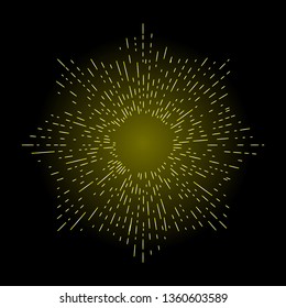 Rays of halo light and catholic rays isolated on black. Art tattoo reference template. Gold symbol of religion pride and glory. Angel and saints ring nimbus. Vector.
