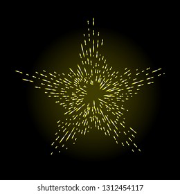 Rays of halo in shape of star,  light and catholic rays isolated on black. Art tattoo reference template. Gold symbol of religion pride and glory. Angel and saints ring nimbus. Vector.