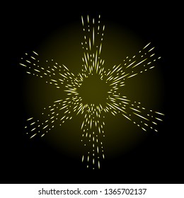 Rays of halo in shape of star,  light and catholic rays isolated on black. Art tattoo reference template. Gold symbol of religion pride and glory. Angel and saints ring nimbus. Vector.