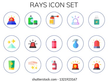 rays icon set. 15 flat rays icons.  Collection Of - siren, dust, spray, sun block