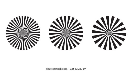 Rays icon set Sunburst element radial stripes set. 