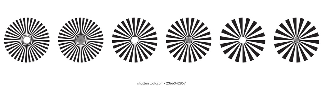 Rays icon set Sunburst element radial stripes set. 