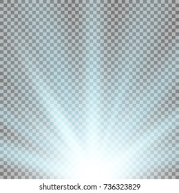 Rays of light from below on transparent background, aqua color