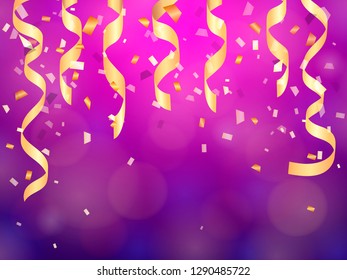 Rays of light. Falling Confetti. Vector illustration.