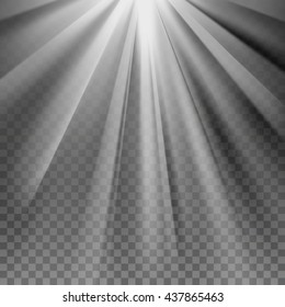 Rays of light. Glaring effect with transparency. Abstract glowing light background. Ready to apply. Graphic element for documents, templates, posters, flyers. Vector illustration