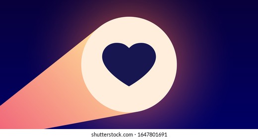 Lichtstrahlen und Herzform. Goldenes Rampenlicht. Vektorillustration