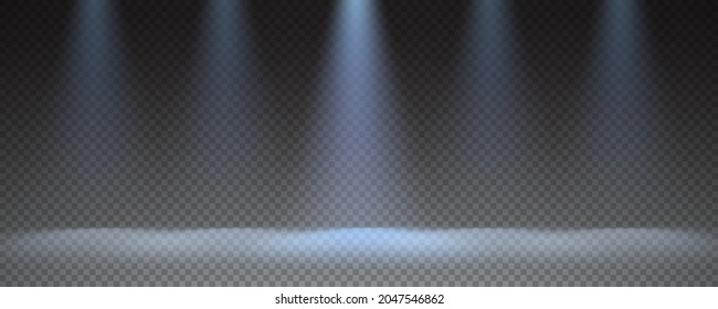 Rays of light on transparent checkered background. Set of vector spotlights