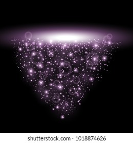 Rays of light with sparkles, light effect on black background, purple color