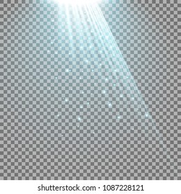 Rays of light with sparkles on transparent background, light effect, aqua color
