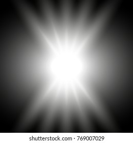 Rays of light, special lens flare light effect, light with a glare on black background, white color