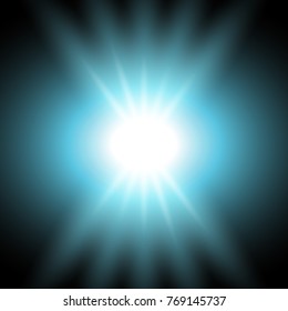 Rays of light, special lens flare light effect, light with a glare on black background, aqua color