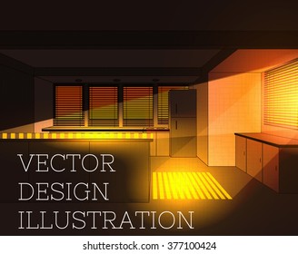 Rays of light through blinds in kitchen