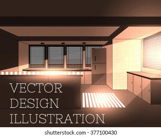 Rays of light through blinds in kitchen