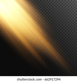 Rays Of Light From The Window Background. Vector Effect. Transparent Background. Beam With Dust. Light Effect. Warm Orange Flare Effect. Falling Rays With Particles.