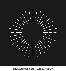 Rays linear drawn symbol. Sign isolated on black background. Rays grunge backdrop. Vector illustration