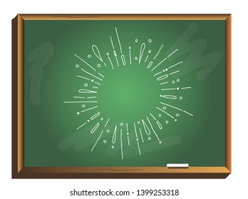 Rays on chalkboard. Place for text. Placeholder in explosive. Salute icon. Hand drawn vector illustration.