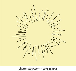Rays on creme background. Place for text. Placeholder in explosive. Salute icon. Hand drawn vector illustration.