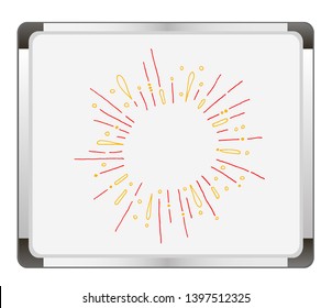Rays on flip chart background. Place for text. Placeholder in explosive. Salute icon. Hand drawn vector illustration.