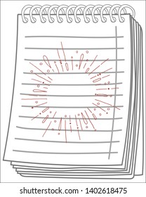 Rays on notebook background. Place for text. Placeholder in explosive. Salute icon. Hand drawn vector illustration.