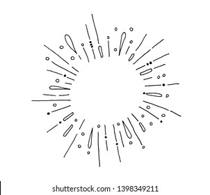 Rays on white background. Place for text. Placeholder in explosive. Salute icon. Hand drawn vector illustration.