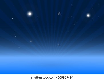 Rays over blue empty 3D background glittering scene - Vector blue sparkling background illustration
